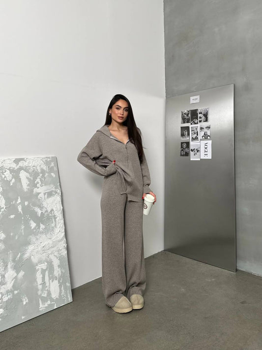 Premium Soft Wool Double Zip Co-Ord Set Sand