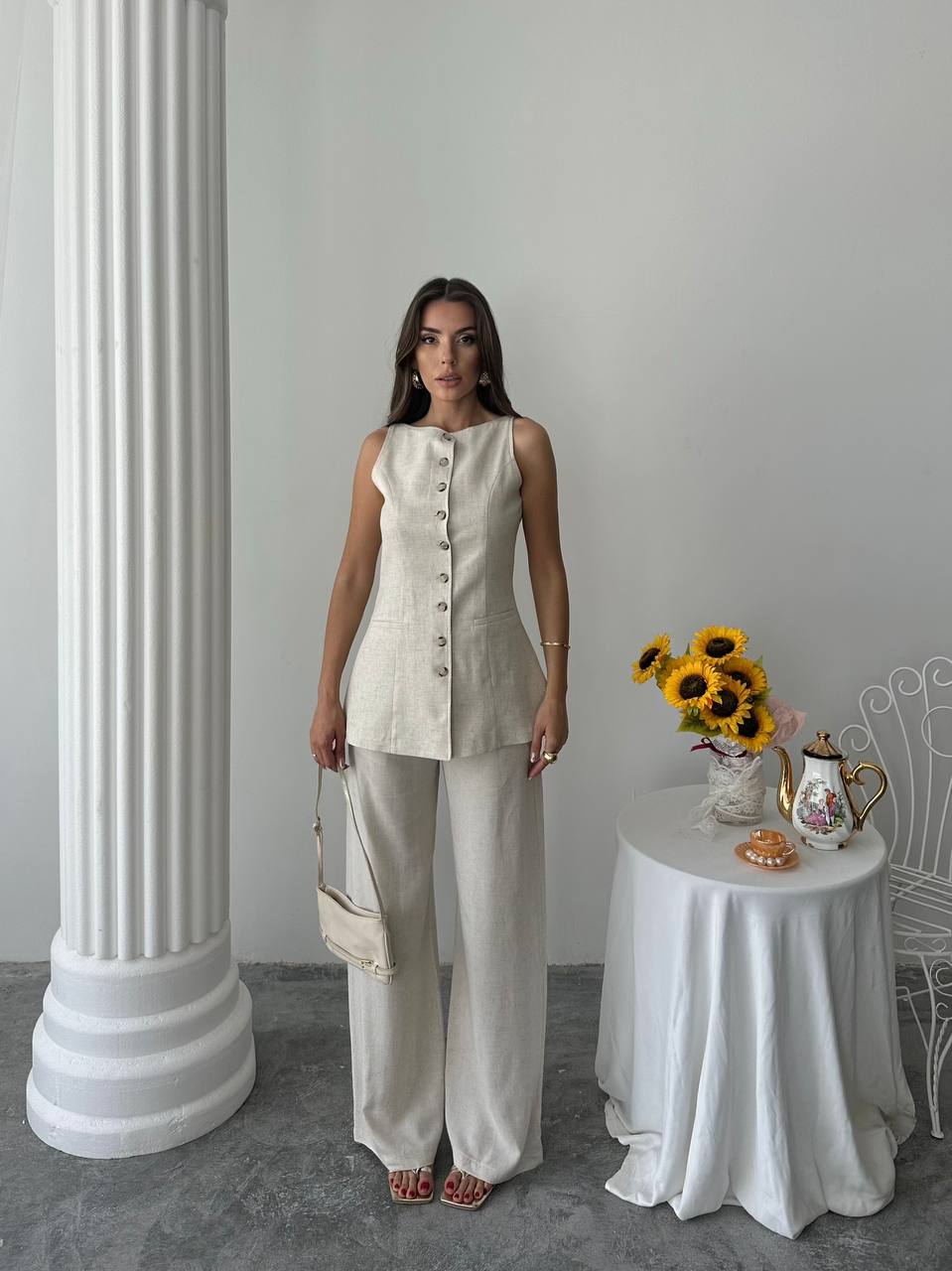 Cream Longline Waistcoat  Co-Ord Set