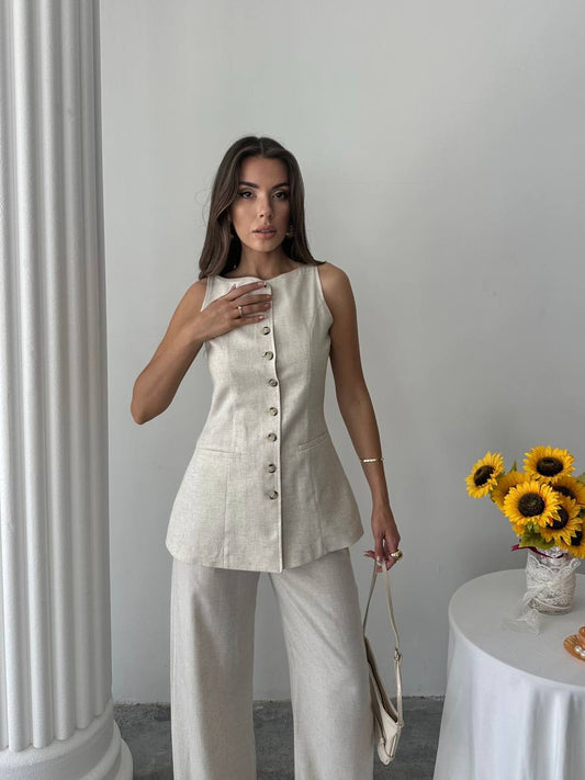 Cream Longline Waistcoat  Co-Ord Set