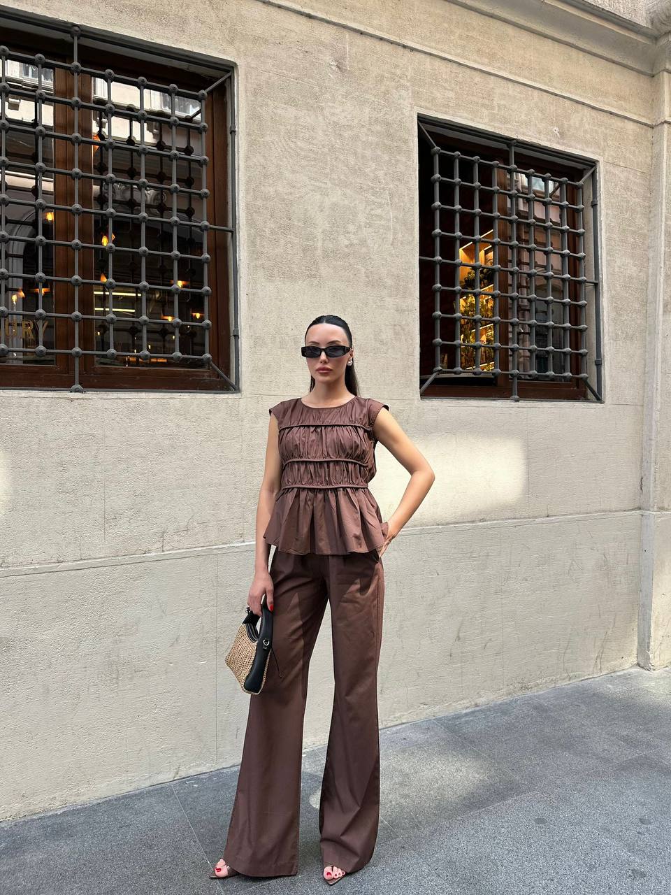 Chocolate-Brown Layered Top Co Ord