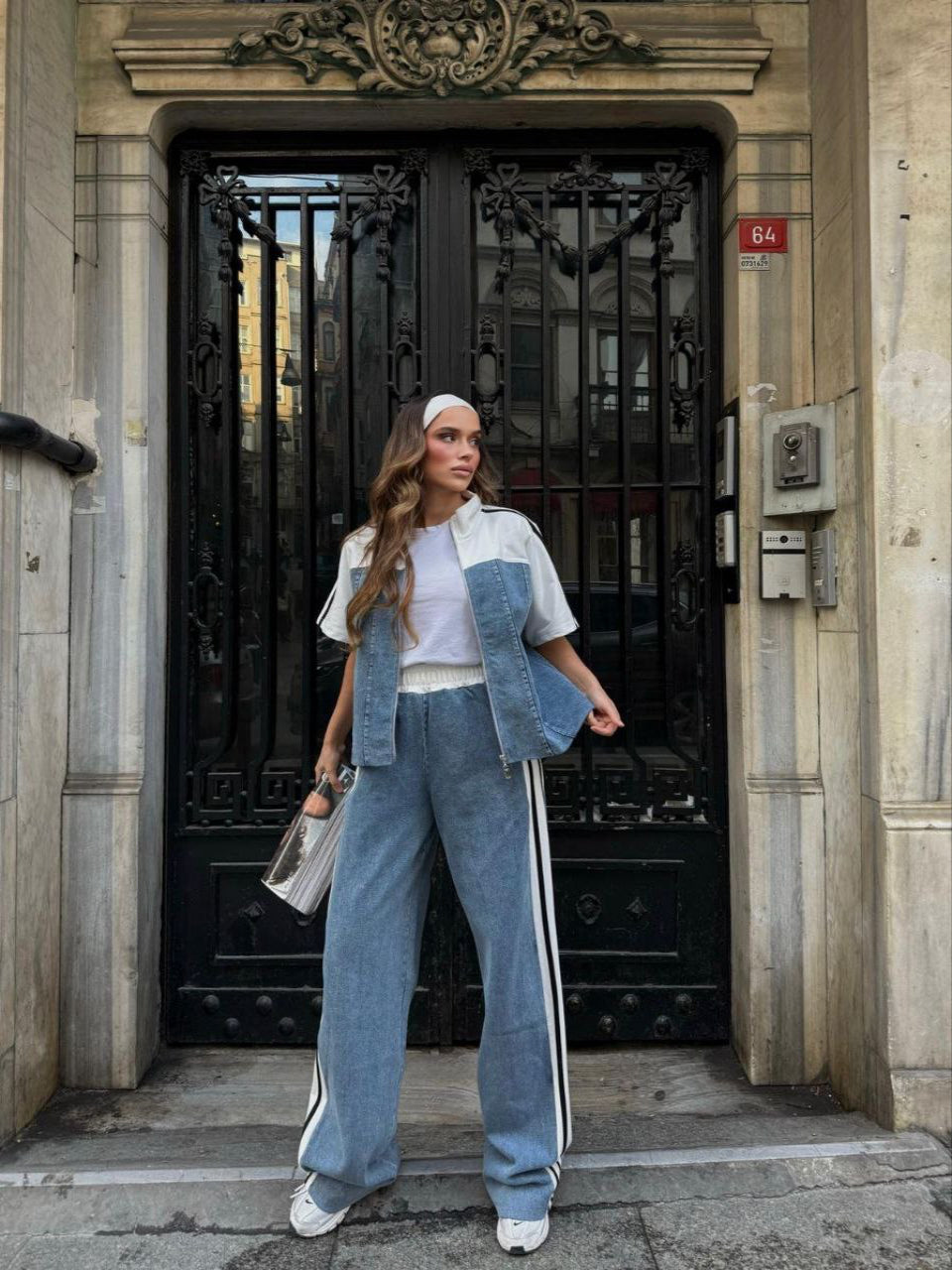 Sporty Denim–Cotton Co‑Ord Set White