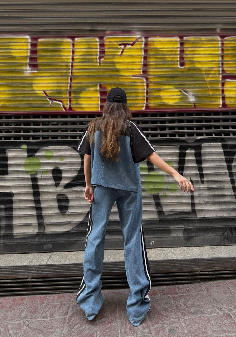 Sporty Denim–Cotton Co‑Ord Set Black