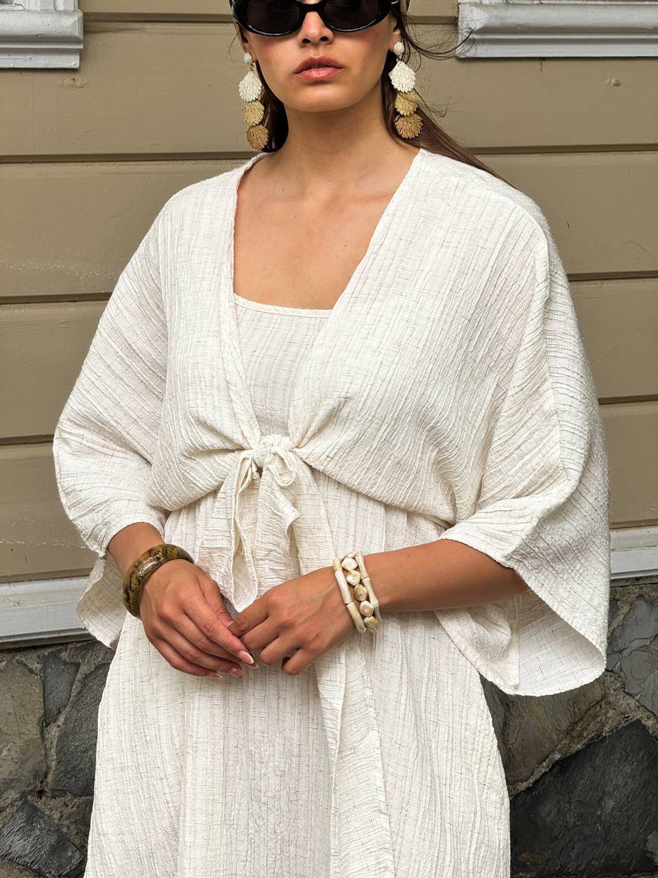 Cream Strap Dress with Detachable Bolero