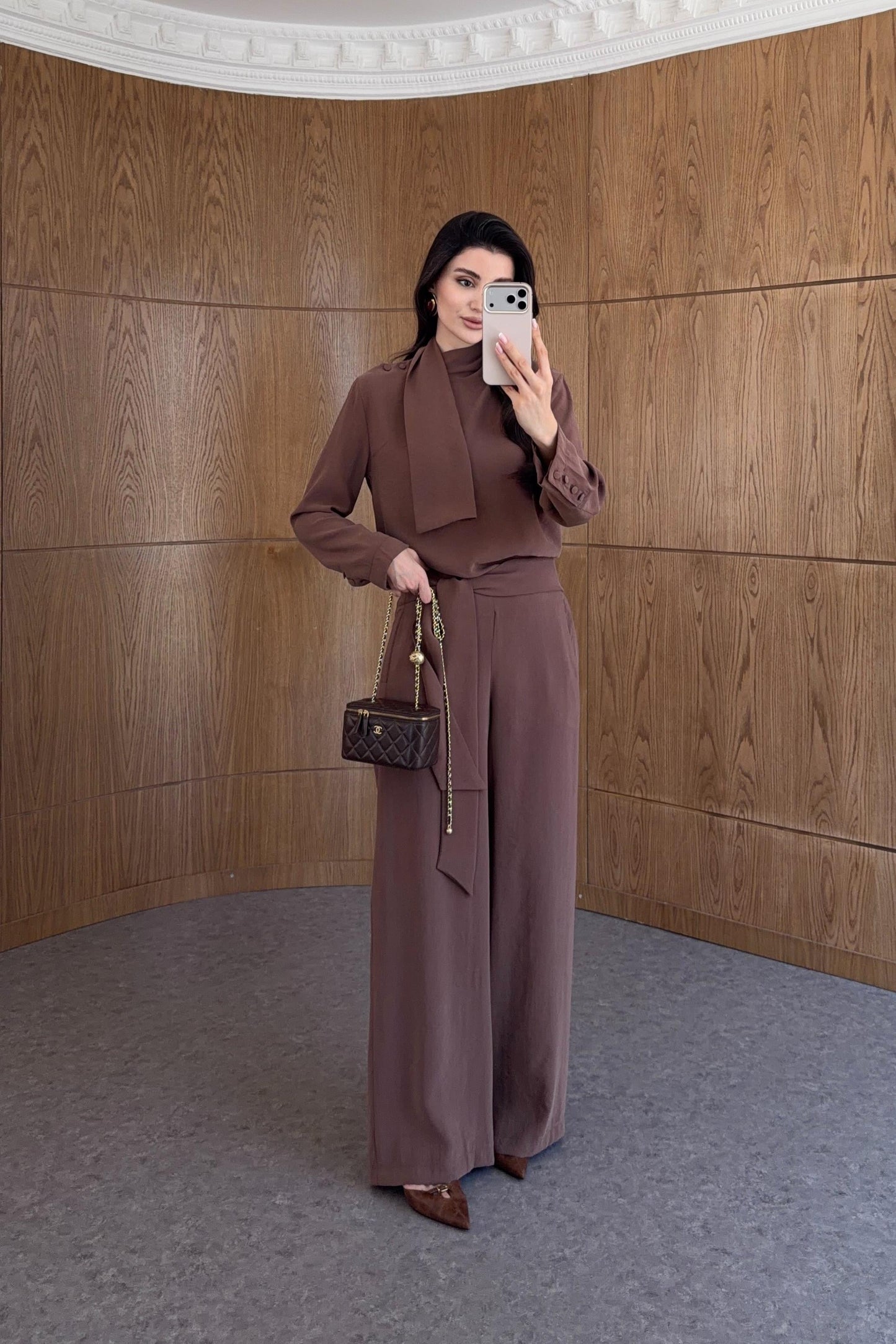 Chocolate Elegance Scarf Detail Co-Ord Set