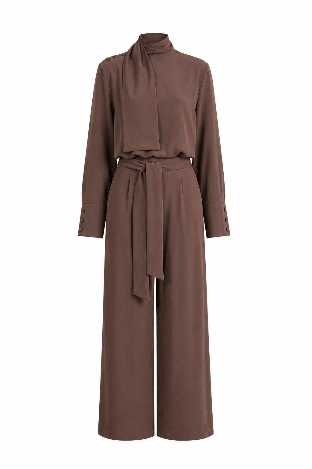 Chocolate Elegance Scarf Detail Co-Ord Set