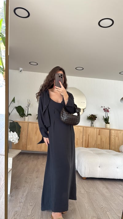 Effortless Elegance Maxi Dress & Oversized Shirt Jacket Set Black