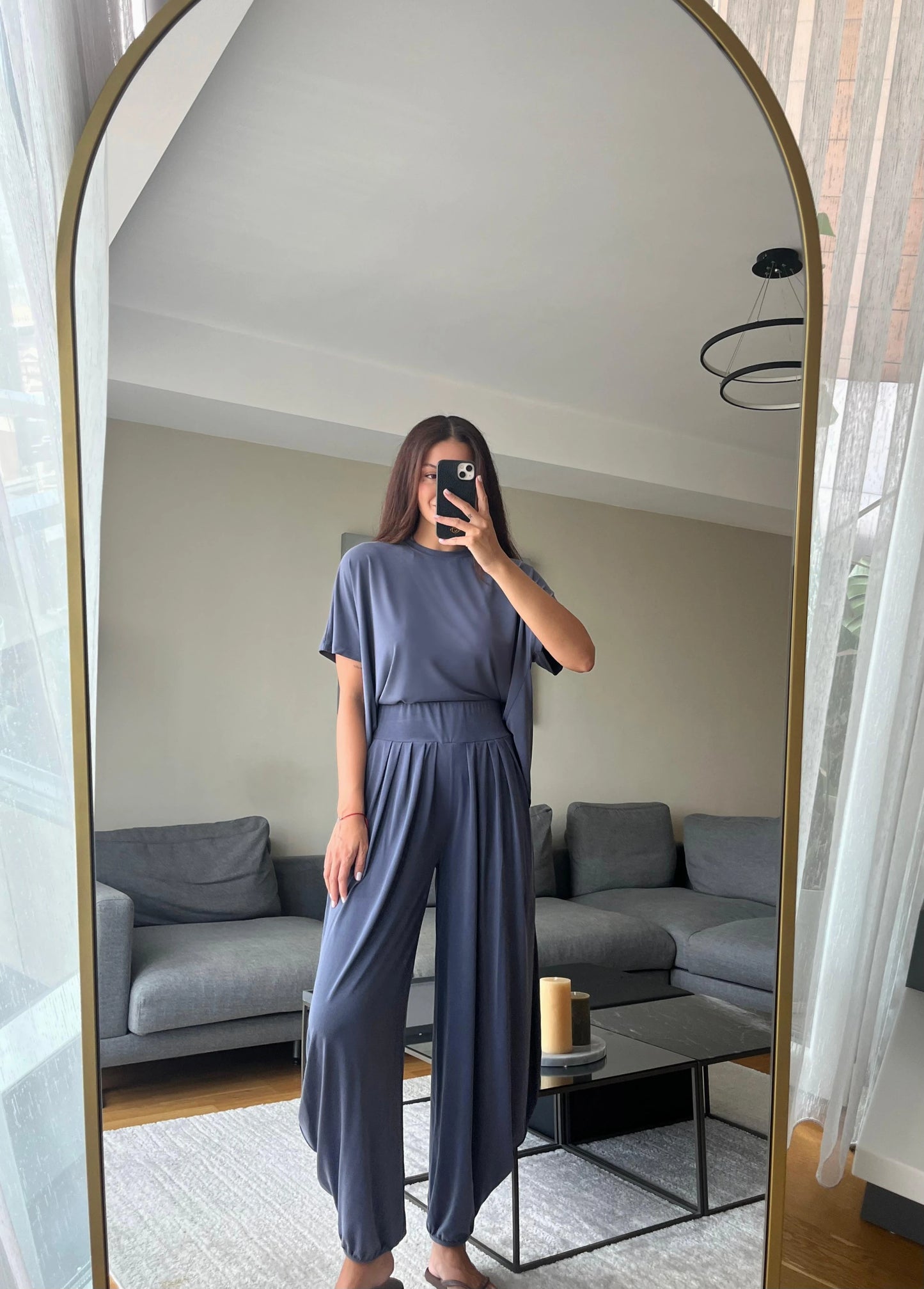 Dusty Blue Soft Modal Tee & Salwar Balloon Pants Set