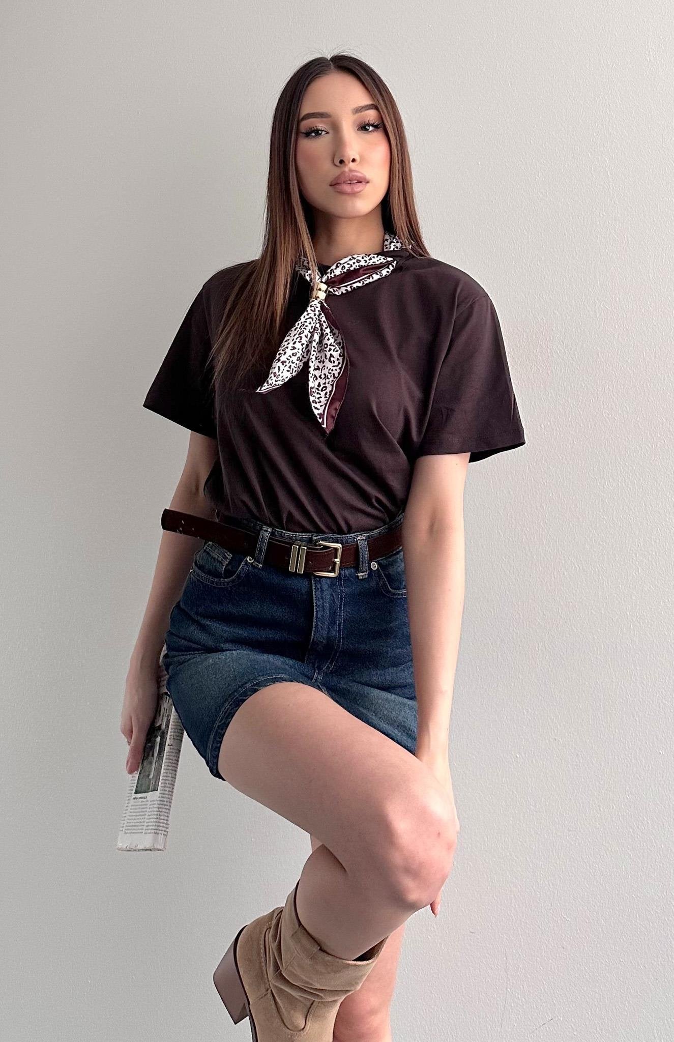 Monroe Scarf Detail Tee Brown