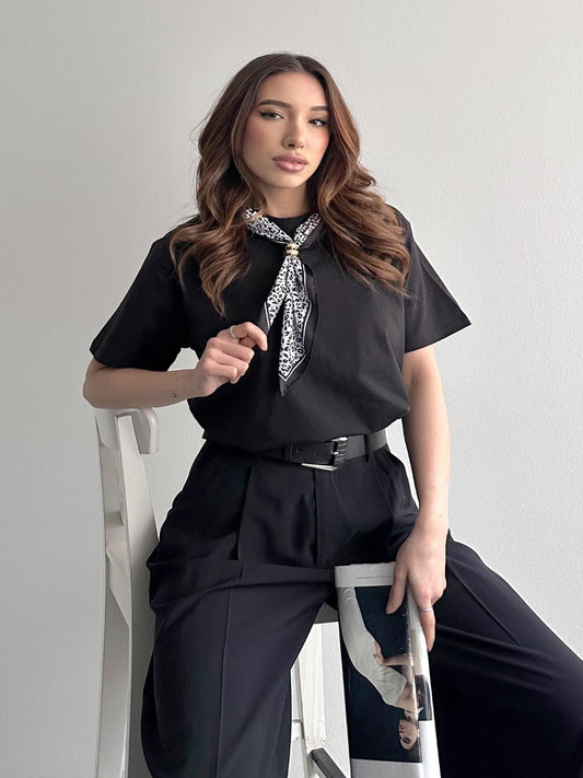 Monroe Scarf Detail Tee Black