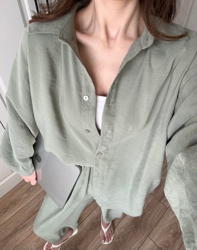 Seafoam Luxe Tencel Co-Ord — Relaxed Balloon Pants & Button-Down Top