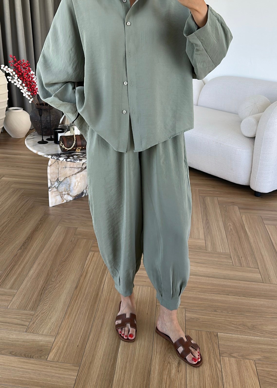 Mint Luxe Tencel Co-Ord — Relaxed Balloon Pants & Button-Down Top