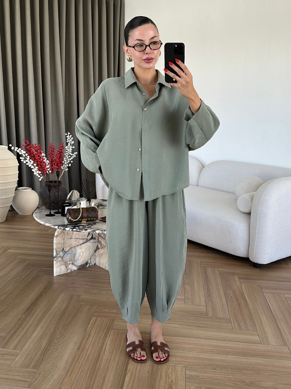 Mint Luxe Tencel Co-Ord — Relaxed Balloon Pants & Button-Down Top
