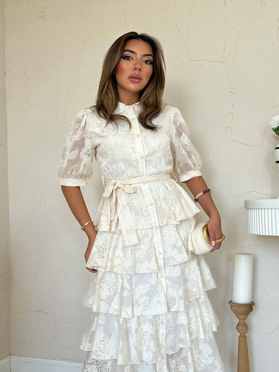 Beige Layered Frill Dress