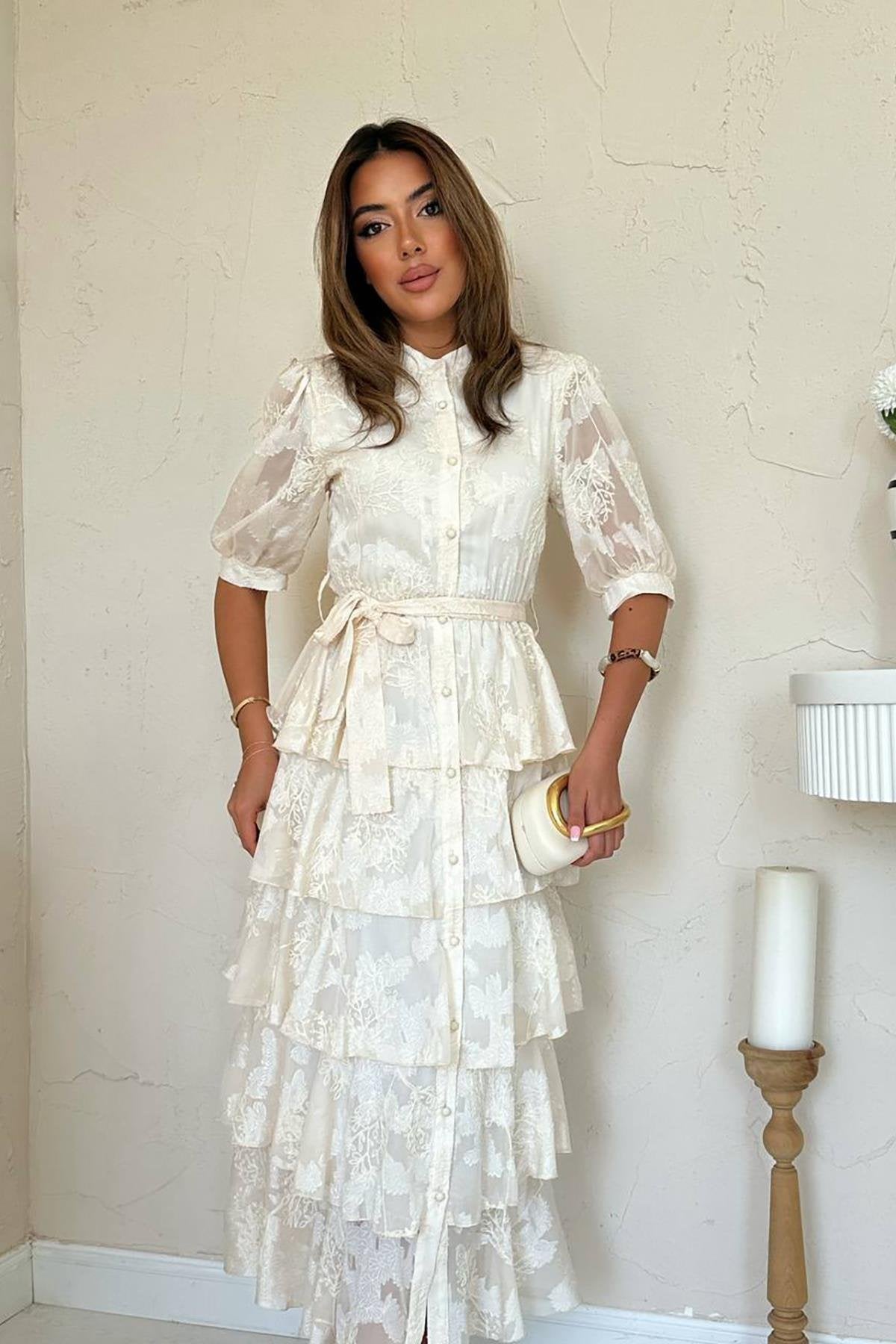 Beige Layered Frill Dress