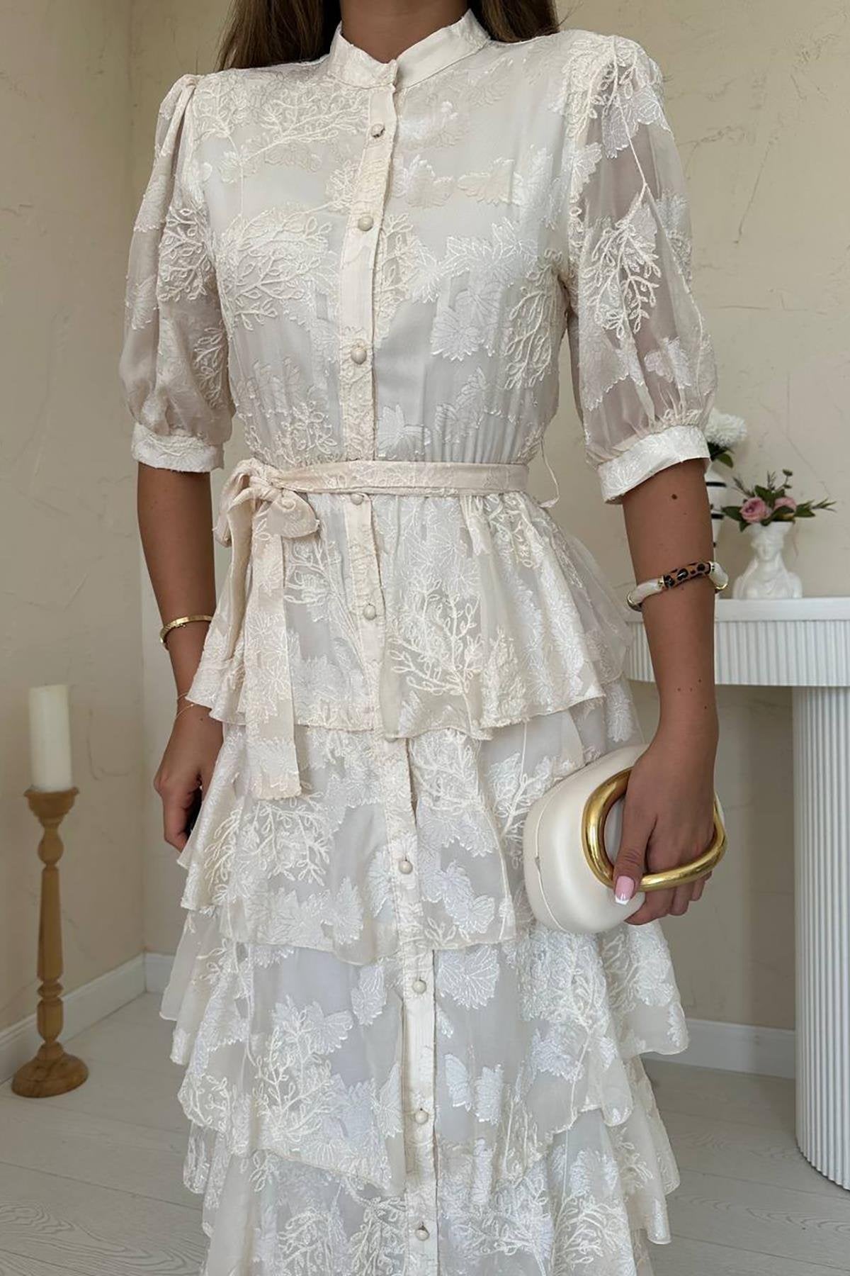 Beige Layered Frill Dress