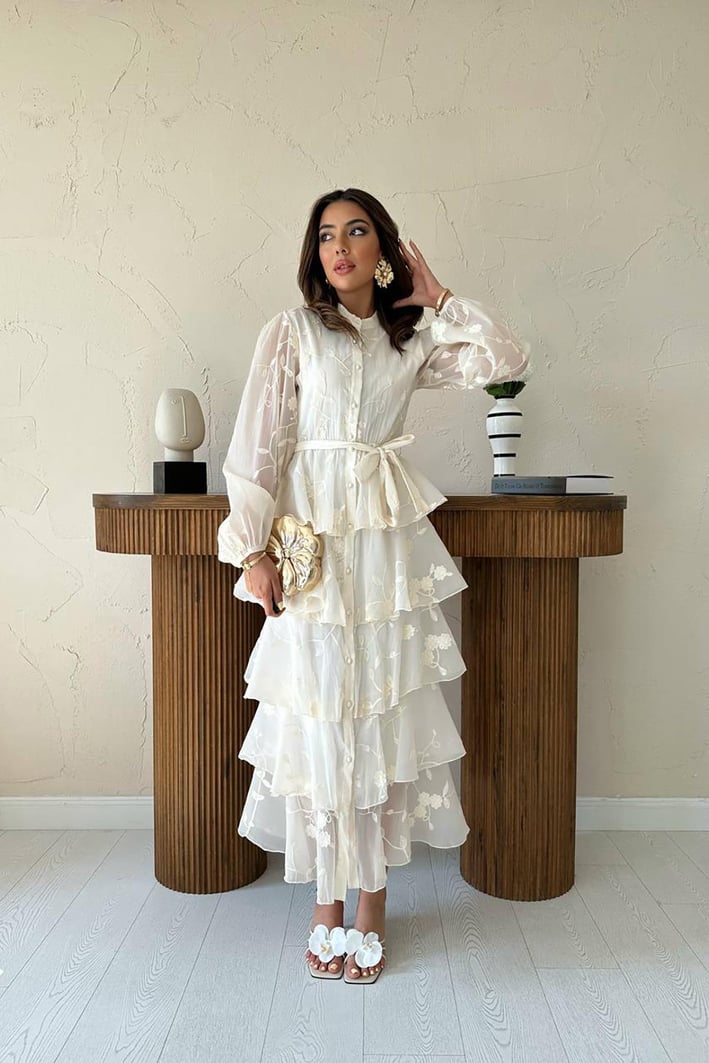 Ecru Layered Frill Dress