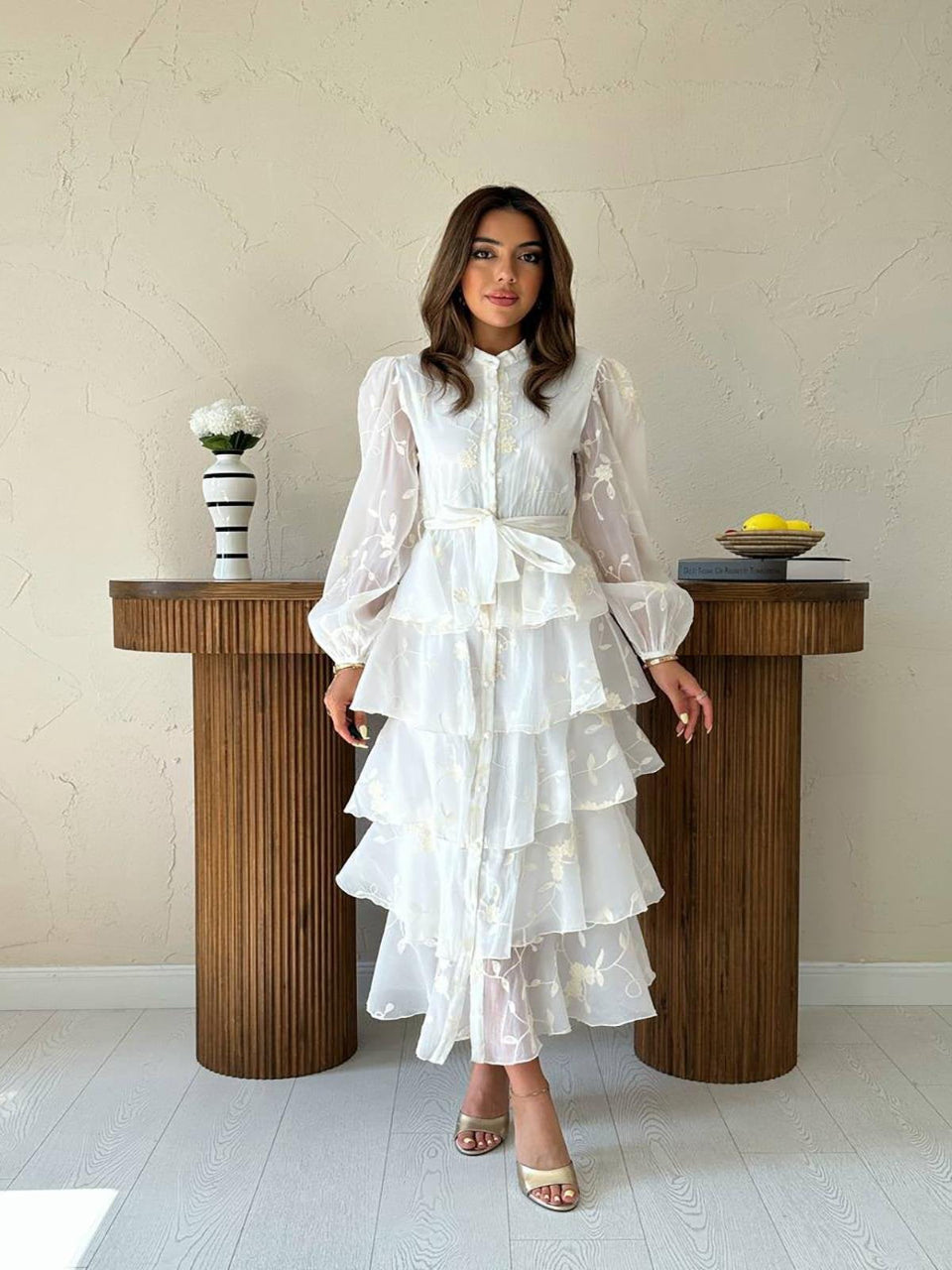 Ecru Layered Frill Dress