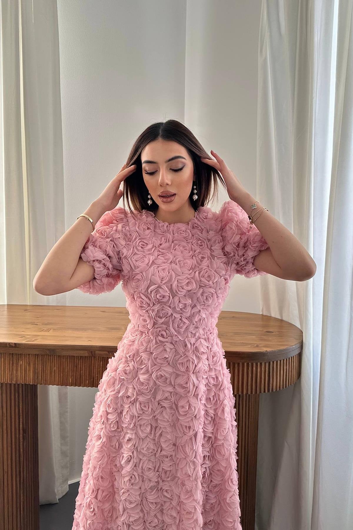 The Roselle Bloom Midi Dress Pink