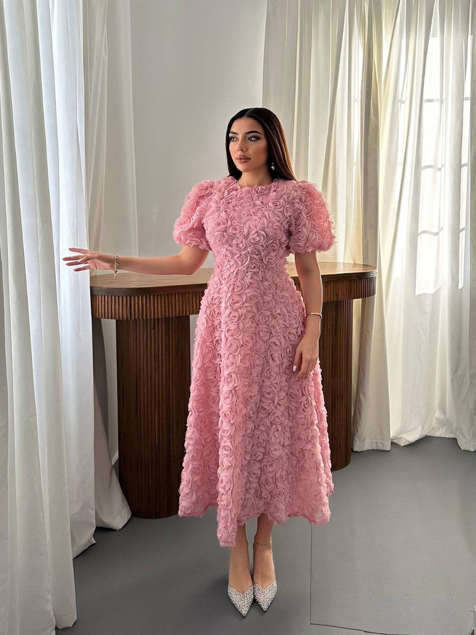 The Roselle Bloom Midi Dress Pink