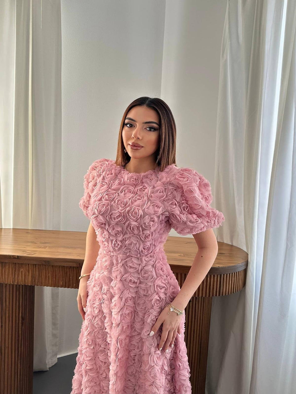 The Roselle Bloom Midi Dress Pink