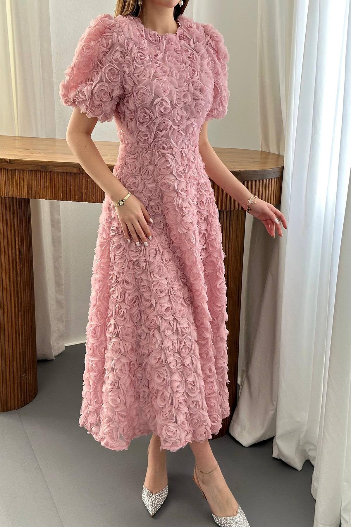 The Roselle Bloom Midi Dress Pink