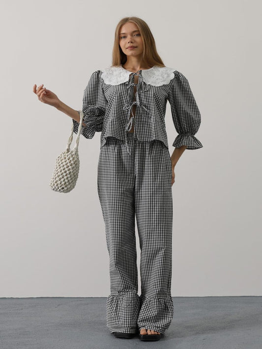 Square Patterned Lace Collar Set Black