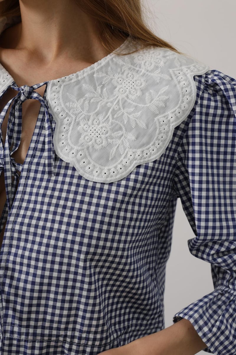 Square Patterned Lace Collar Set Blue