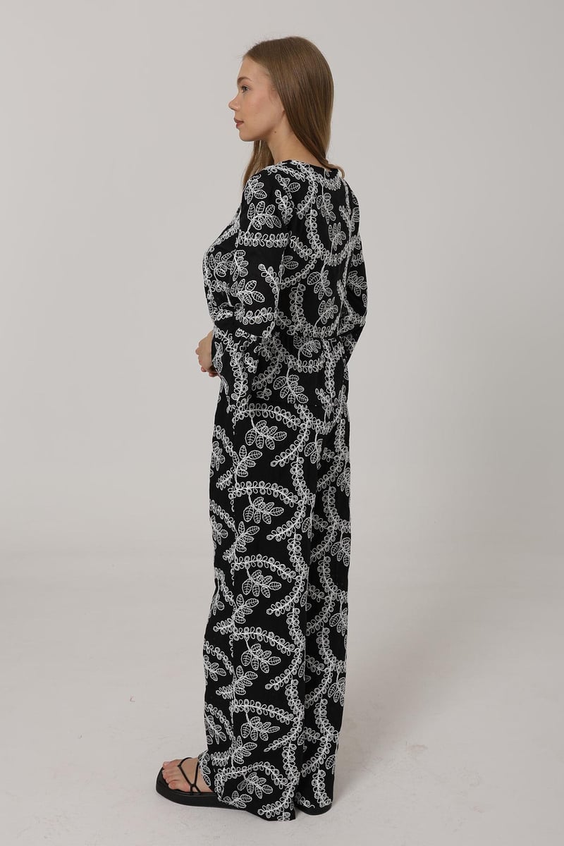 Embroidered Cotton Tie-Up Set Black