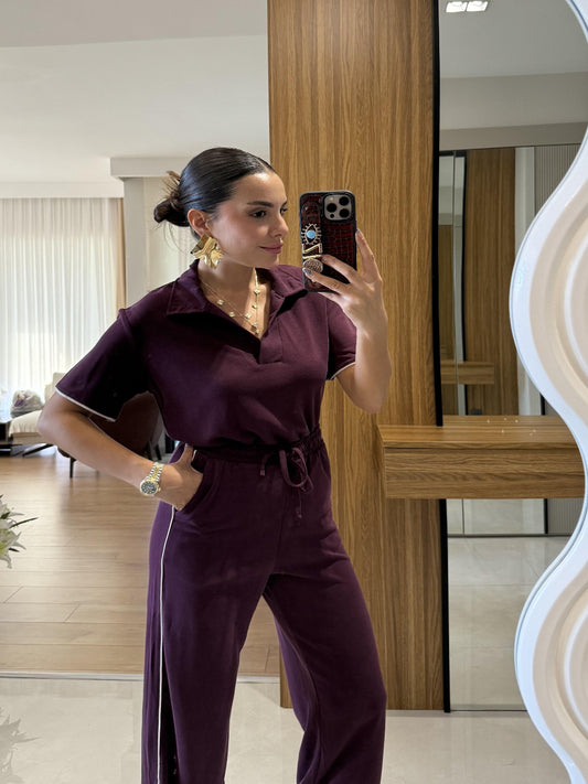 V-Neck Modal Lounge Set Burgundy