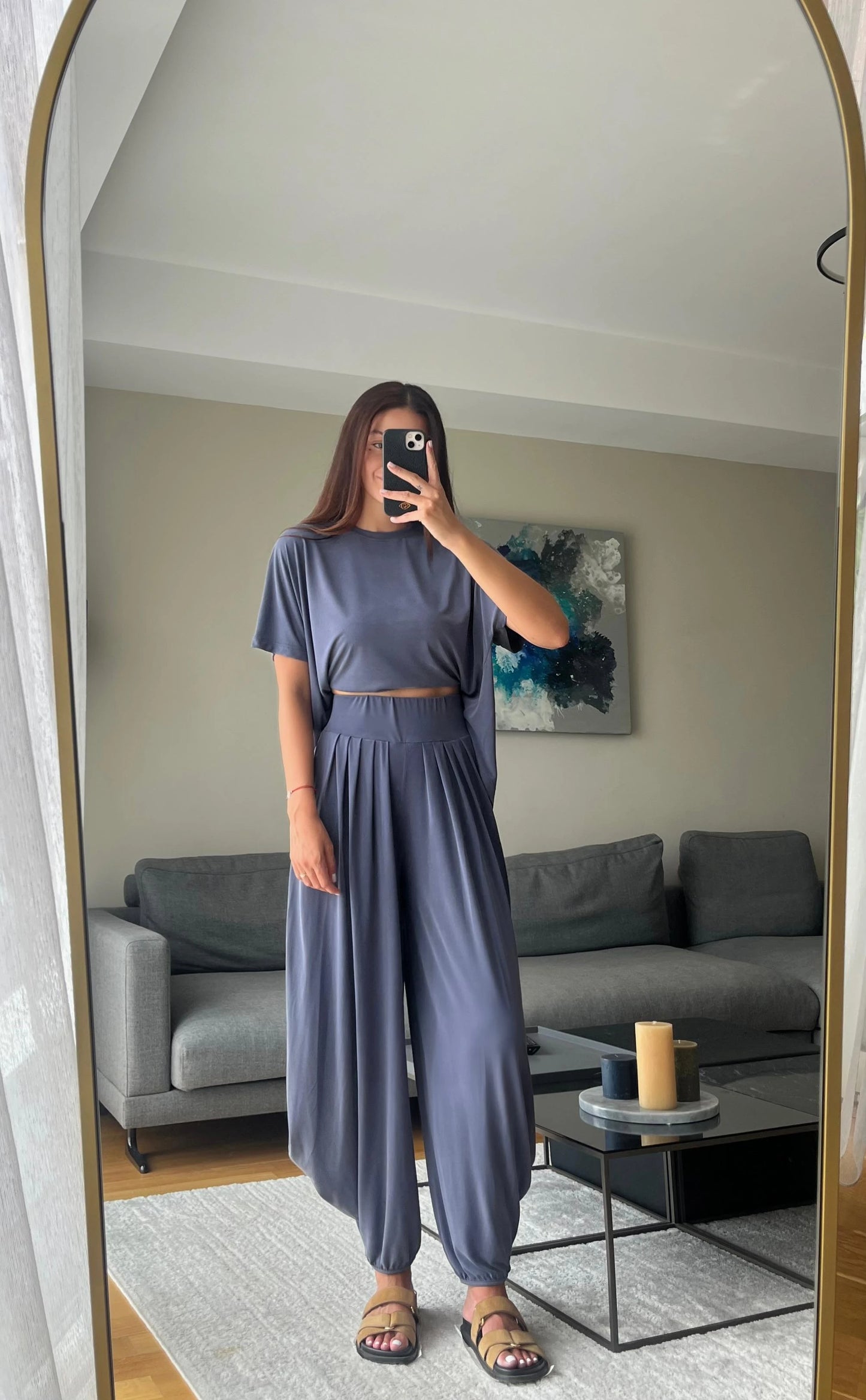 Dusty Blue Soft Modal Tee & Salwar Balloon Pants Set